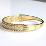 Load image into Gallery viewer, Gold Beaded Natural Diamond Broad Bracelet: 14k Solid Gold Cluster Pave Bangle Jewellery, Certified Jewelry