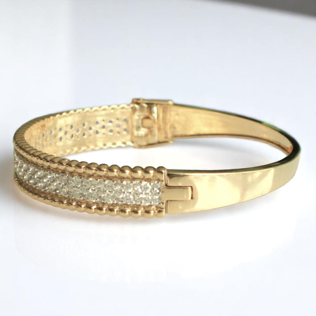 Gold Beaded Diamond Broad Bracelet, 14k Solid Gold, Natural Diamonds, Cluster Pave Bangle, Statement Bangle Bracelet, Stackable Jewelry