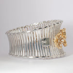 Load image into Gallery viewer, Floral Diamond Cuff Bracelet, 14k Solid Gold, Natural Diamonds, Halo Cocktail Bangle, Two Toned Wide Bangle, Statement Bridal Jewelry