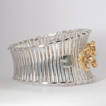 Load image into Gallery viewer, Floral Natural Diamond Cuff Bridal Bracelet: 14k Solid Gold Halo Two Toned Wide Cocktail Bangle Jewellery, Certified Jewelry