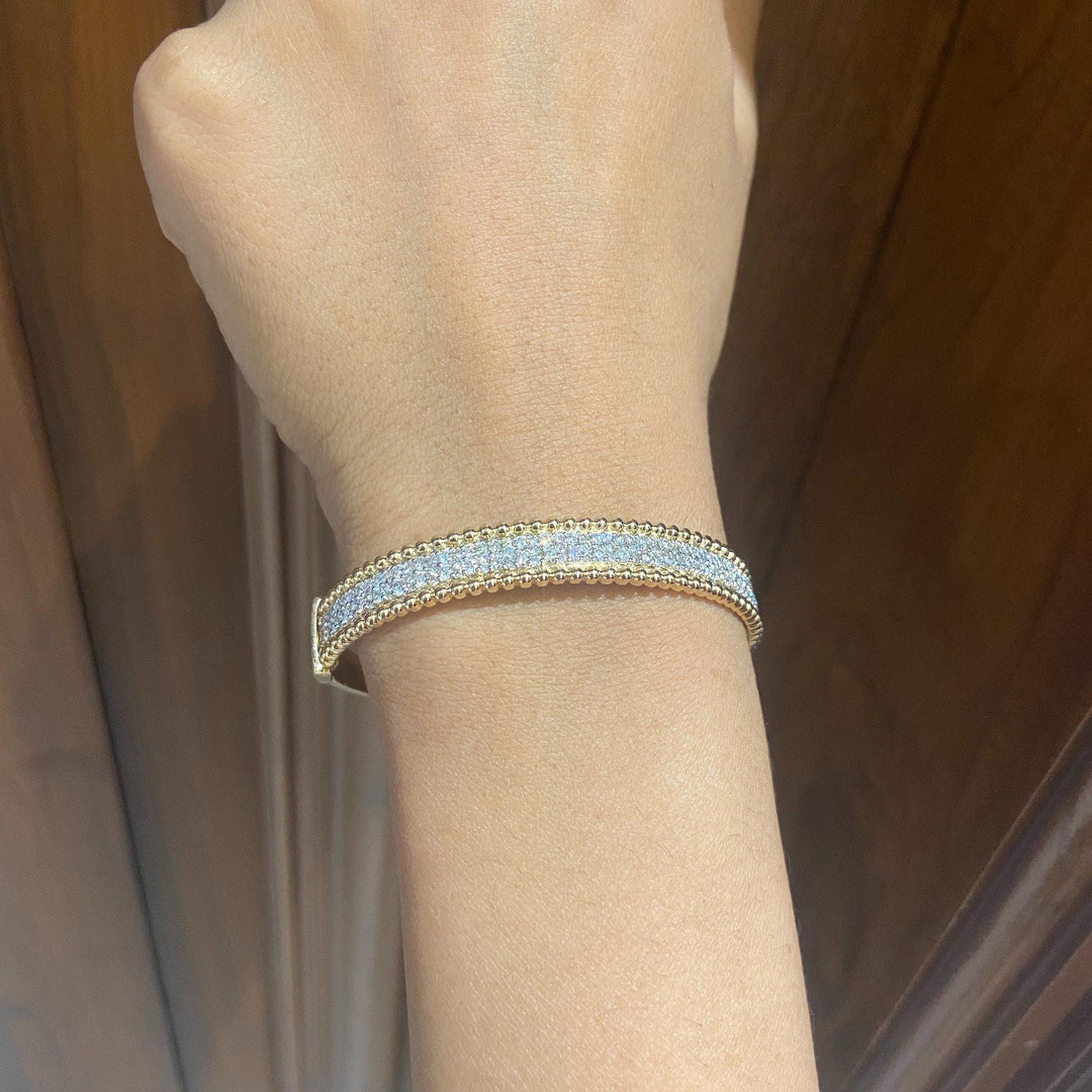 Gold Beaded Diamond Broad Bracelet, 14k Solid Gold, Natural Diamonds, Cluster Pave Bangle, Statement Bangle Bracelet, Stackable Jewelry