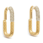 Load image into Gallery viewer, Carabiner Diamond Huggie Hoop Earrings, 14k Solid Gold, Natural Diamonds, Textured Link Earrings, Dual Tone Statement Jewelry