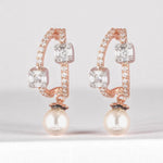 Load image into Gallery viewer, Pearl Drop Huggie Earrings, 14k Solid Gold, Natural Diamonds, Illusion Set Statement Jewelry, Bridal Cocktail Earrings