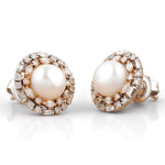 Load image into Gallery viewer, Pearl Diamond Halo Studs, 14K Solid Gold, Fancy Natural Diamonds, Bridal Wedding Earrings, Statement Cocktail Jewelry