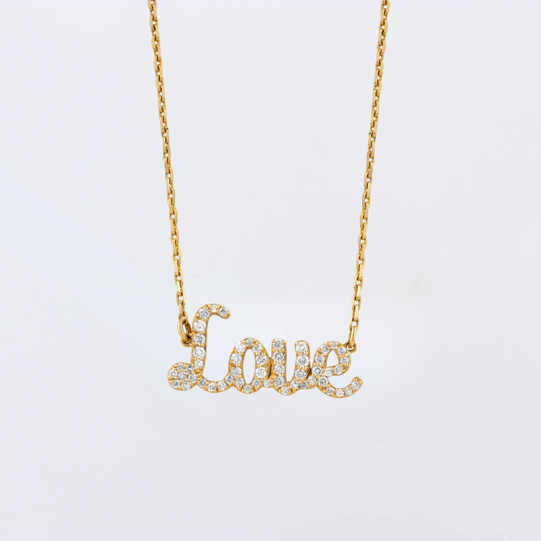 Love Diamond Necklace, 14kt Solid Gold, Script Inspirational Jewelry, Handcrafted Jewelry, Word Necklace, Ready To Ship, Women's Day Gift