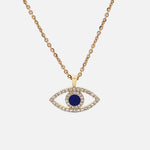 Load image into Gallery viewer, Evil Eye Diamonds Charm Necklace, 14k Solid Gold With Blue Enamelling, Natural Diamonds, Ready To Ship, Women's Day Gift
