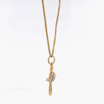 Load image into Gallery viewer, Cross Flower Diamond Pendant, 14k Solid Gold, Natural Diamonds, IGI Certified, Religious Adjustable Necklace, Everyday Jewelry, Gift For Her