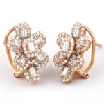 Load image into Gallery viewer, Flower Halo Diamond Huggie Earrings, 14k Solid Gold, Natural Diamonds, Cluster Baguette Cocktail Jewelry, Statement Wedding Earrings