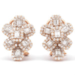 Load image into Gallery viewer, Flower Halo Diamond Huggie Earrings, 14k Solid Gold, Natural Diamonds, Cluster Baguette Cocktail Jewelry, Statement Wedding Earrings