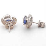 Load image into Gallery viewer, Oval Blue Sapphires Halo Diamond Earrings, 14K Solid Gold, Natural Diamonds, Gemstone Everyday Studs, Bridal Wedding Jewelry