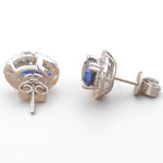 Load image into Gallery viewer, Oval Blue Sapphires Halo Diamond Earrings, 14K Solid Gold, Natural Diamonds, Gemstone Everyday Studs, Bridal Wedding Jewelry