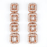 Load image into Gallery viewer, Geometric Diamond Dangle Earrings, 14K Solid Gold, Natural Diamonds, Halo Baguette Square Drop, Cocktail Statement Jewelry