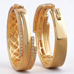 Load image into Gallery viewer, Layered Diamond Hoop Earrings, 14k Solid Gold Earrings, Natural Diamonds, Minimalist Jewelry, Wedding Earrings, Cocktail Statement Earrings