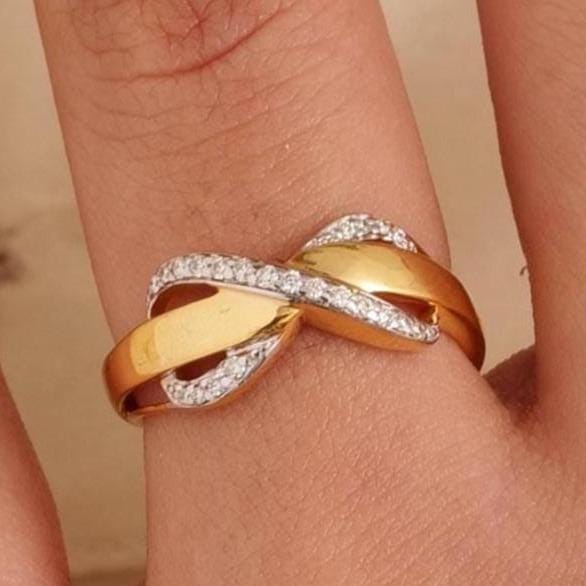 Infinity Diamond Crossover Ring, 14k Solid Gold, Natural Diamond, Promise Love Ring, Everyday Ring, Two Tone Jewelry, Minimalistic Ring