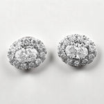 Load image into Gallery viewer, Oval Shaped Diamond Studs with Halos, Solitaire Earrings, 14K Solid Gold, Natural Diamonds, Ready To Ship, Women's Day Gift