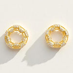 Load image into Gallery viewer, Round Cluster Natural Diamond Earrings: 14K Solid Gold Circular Halo Tube Studs, HRD Certification, Ready To Ship