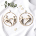 Load image into Gallery viewer, Mother Child Stud Earrings, 14k Solid Gold, Natural Diamonds, Eternity Bond Statement Earrings, Circle Geometric Jewelry