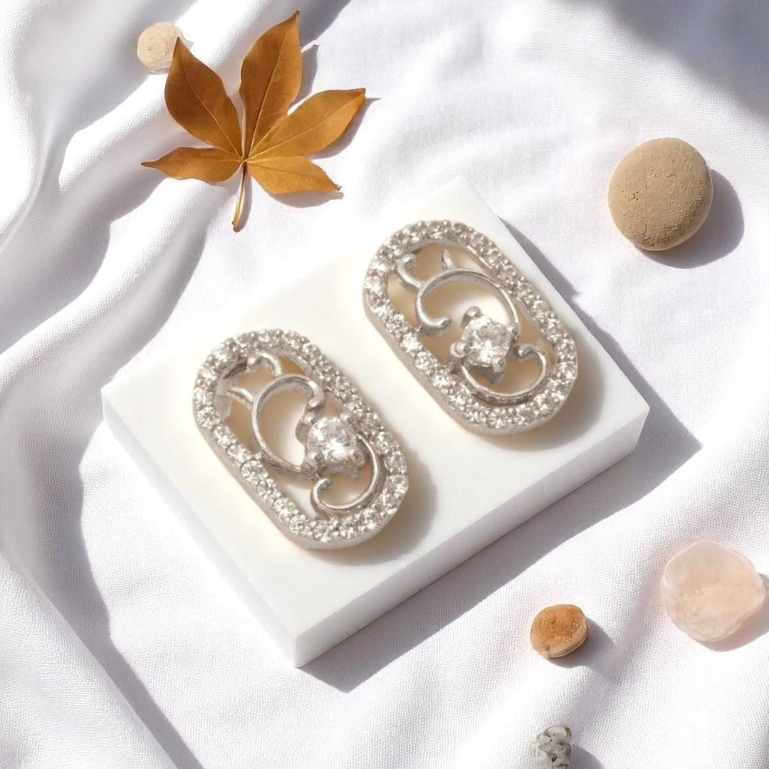 Filigree Diamond Stud Earrings, 14k Solid Gold, Natural Diamonds, Lightweight Everyday Earrings, Swirl Oval Jewelry