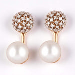 Load image into Gallery viewer, Pearl Diamond Drop Stud Earrings, 14k Solid Gold, Natural Diamonds, Bridal Wedding Studs, Cluster Dome Jewelry, Statement Earrings