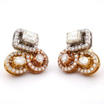 Load image into Gallery viewer, Halo Diamond Stud Earrings, Oval, Emerald & Round Natural Diamonds, 14K Solid Gold, Three Tone Statement Studs, Bridal Wedding Earrings