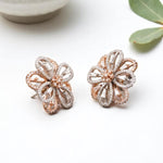 Load image into Gallery viewer, Flower Diamond Stud Earrings, 14k Solid Gold, Natural Diamonds, Fancy Dual Tone Studs, Cocktail Statement Jewelry, Baguette Petal Jewelry
