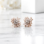 Load image into Gallery viewer, Leaflet Floral Diamond Stud Earrings, 14k Solid Gold, Natural Diamonds, Princess Marquise Cluster Jewelry, Cocktail Statement Earrings