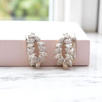 Load image into Gallery viewer, Leaves Diamond Huggie Earrings, 14k Solid Gold, Natural Diamonds, Marquise Pavé Cocktail Jewelry, Bridal Statement Hoops