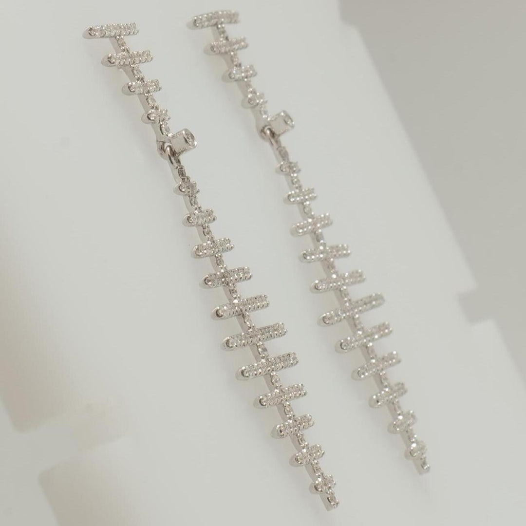 Abstract Dangle Diamond Earrings, 14k Solid Gold, Natural Diamonds, Geometric Linear Jewelry, Modern Statement Jewelry, Bridal Danglers