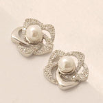 Load image into Gallery viewer, Floral Pearl Diamond Earrings, 14k Solid Gold, Natural Diamonds, Pave Flower Studs, Everyday Cocktail Jewelry, Cluster Pave Setting