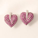 Load image into Gallery viewer, Heart Pink Sapphire Diamond Stud Earrings, 14k Solid Gold, Natural Diamonds, Cluster Pave Gemstone Studs, Statement Cocktail Jewelry