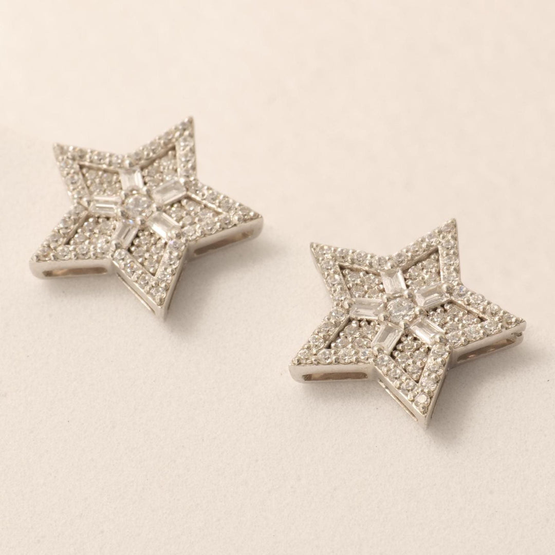 Star Diamond Stud Earrings, 14k Solid Gold, Natural Diamonds, Baguette Illusion Cluster Studs, Geometric Celestial Jewelry, Hip Hop Earrings