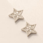 Load image into Gallery viewer, Star Diamond Stud Earrings, 14k Solid Gold, Natural Diamonds, Baguette Illusion Cluster Studs, Geometric Celestial Jewelry, Hip Hop Earrings