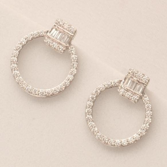 Circle Baguette Diamond Earrings, 14k Solid Gold, Natural Diamonds, Geometric Hoop Studs, Minimalist Cocktail Jewelry, Everyday Earrings