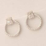 Load image into Gallery viewer, Circle Baguette Diamond Earrings, 14k Solid Gold, Natural Diamonds, Geometric Hoop Studs, Minimalist Cocktail Jewelry, Everyday Earrings