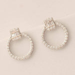 Load image into Gallery viewer, Circle Baguette Diamond Earrings, 14k Solid Gold, Natural Diamonds, Geometric Hoop Studs, Minimalist Cocktail Jewelry, Everyday Earrings