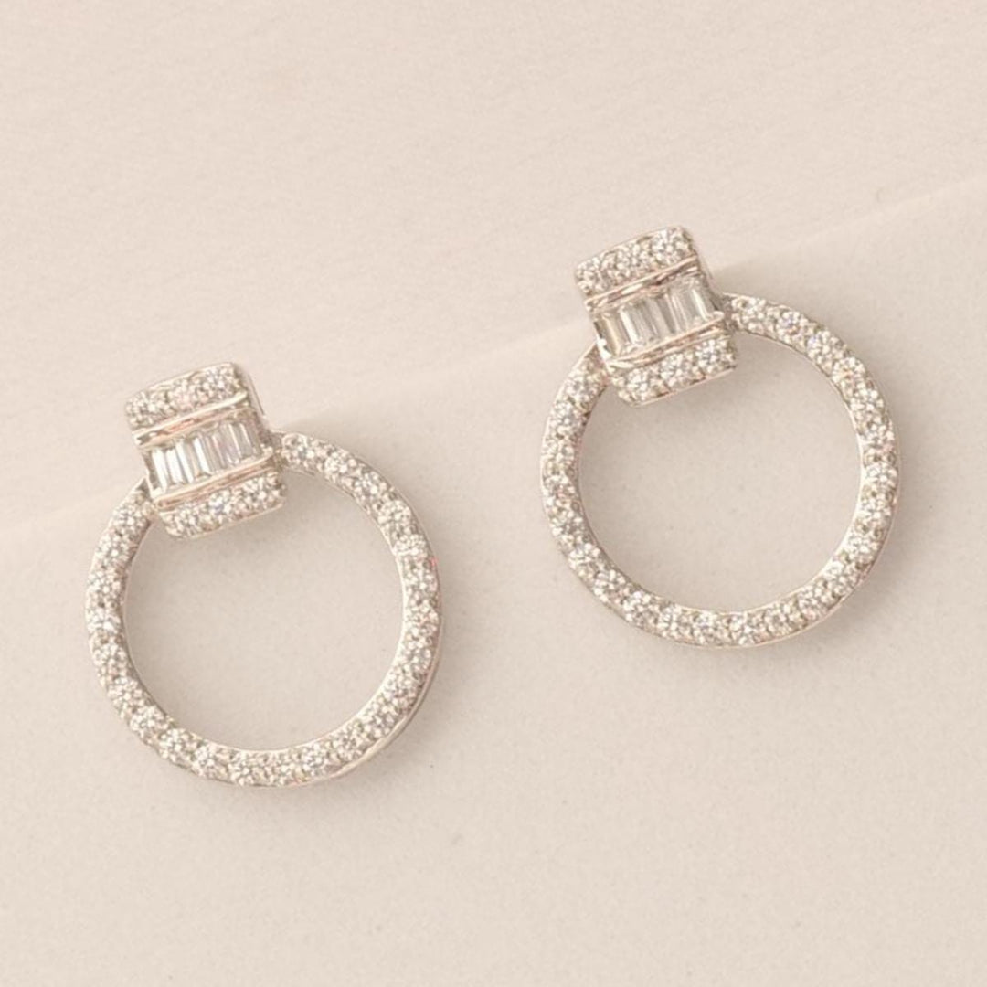 Circle Baguette Diamond Earrings, 14k Solid Gold, Natural Diamonds, Geometric Hoop Studs, Minimalist Cocktail Jewelry, Everyday Earrings