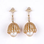 Load image into Gallery viewer, Pearl Drop Diamond Dangle Earrings, 14K Solid Gold, Natural Diamonds, Bridal Jhumka Earrings, Statement Cocktail Earrings