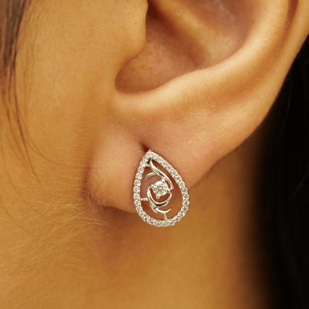 Teardrop Rose Diamond Stud Earrings, 14k Solid Gold, Natural Diamonds, Cluster Pave Setting, Everyday Minimalistic Earrings