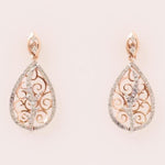 Load image into Gallery viewer, Teardrop Diamond Dangle Earrings, 14k Solid Gold, Natural Diamond, Dual Tone Bridal Earrings, Filigree Drop Earrings, Statement Earrings