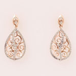 Load image into Gallery viewer, Teardrop Diamond Dangle Earrings, 14k Solid Gold, Natural Diamond, Dual Tone Bridal Earrings, Filigree Drop Earrings, Statement Earrings