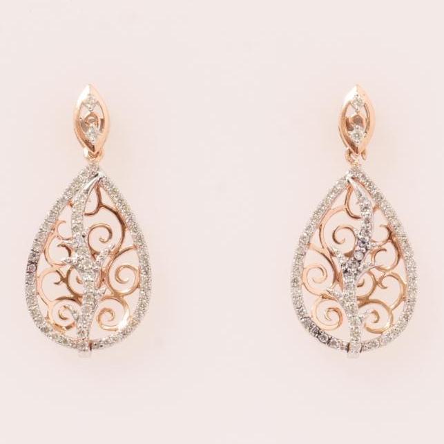 Teardrop Diamond Dangle Earrings, 14k Solid Gold, Natural Diamond, Dual Tone Bridal Earrings, Filigree Drop Earrings, Statement Earrings