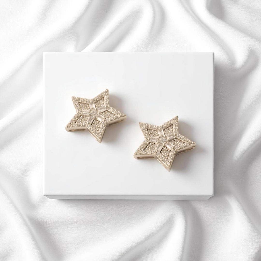 Star Diamond Stud Earrings, 14k Solid Gold, Natural Diamonds, Baguette Illusion Cluster Studs, Geometric Celestial Jewelry, Hip Hop Earrings
