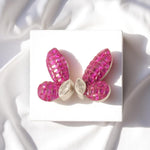 Load image into Gallery viewer, Butterfly Pink Sapphire Diamond Stud Earrings, 14k Solid Gold, Natural Diamonds, Everyday Gemstone Earrings, Statement Cocktail Jewelry