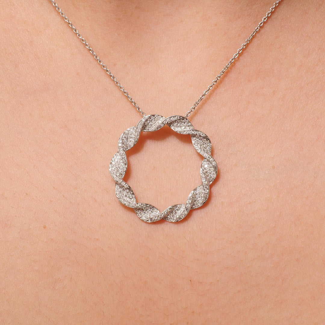 Circle Diamond Pendant, 14k Solid Gold, Natural Diamonds, Twisted Loop Necklace, Minimal Pave Statement Jewelry, Geometric Layering Pendant