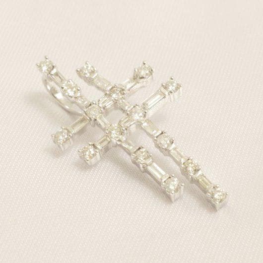 Cross Diamond Pendant Necklace, 14k Solid Gold, Round & Baguette Natural Diamonds, Illusion Set Faith Pendant, Religious Minimalist Jewelry