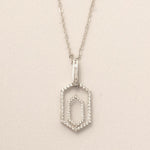 Load image into Gallery viewer, Hexagonal Diamond Pendant Necklace, 14k Solid Gold, Natural Diamonds, Double Halo Statement Pendant, Geometric Stacking Chain Jewelry