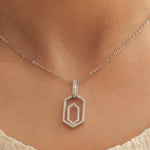 Load image into Gallery viewer, Hexagonal Diamond Pendant Necklace, 14k Solid Gold, Natural Diamonds, Double Halo Statement Pendant, Geometric Stacking Chain Jewelry