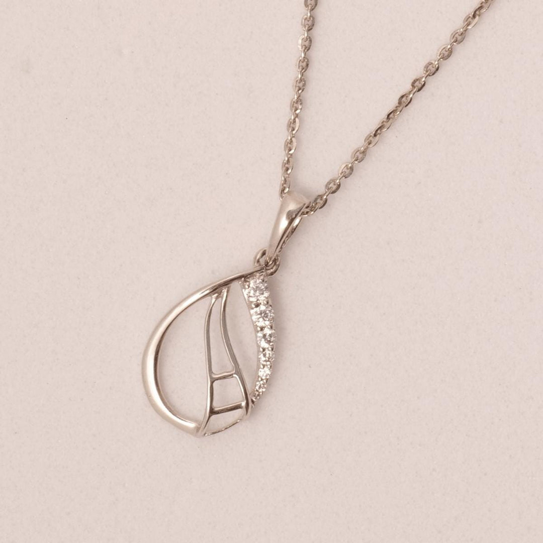 Teardrop Diamond Necklace, 14k Solid Gold, Natural Diamond, Minimalistic Stackable Pendant, Abstract Layer Necklace, Openwork Pavé Jewelry