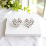 Load image into Gallery viewer, Heart Cluster Stud Earrings, 14k Solid Gold, Natural Diamonds, Angel Marquise Wings Earrings, Bridal Statement Jewelry, Cocktail Studs