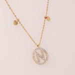 Load image into Gallery viewer, Personalized Disc Initial Necklace, 14k Solid Gold, Natural Diamond, Everyday Layering Pendant, Custom Minimal Letter pendant, Ready To Ship